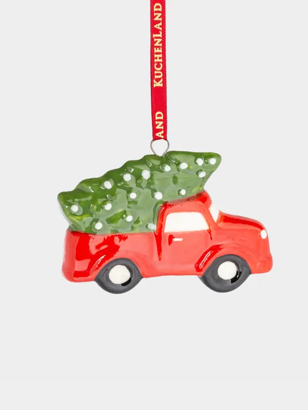 Игрушка елочная, 7 см, Машина с елкой, Red car, image-0