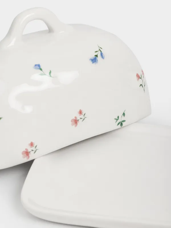 Масленка, 16 см, керамика D, прямоугольная, молочная, Нежные цветы, El flora, image-3