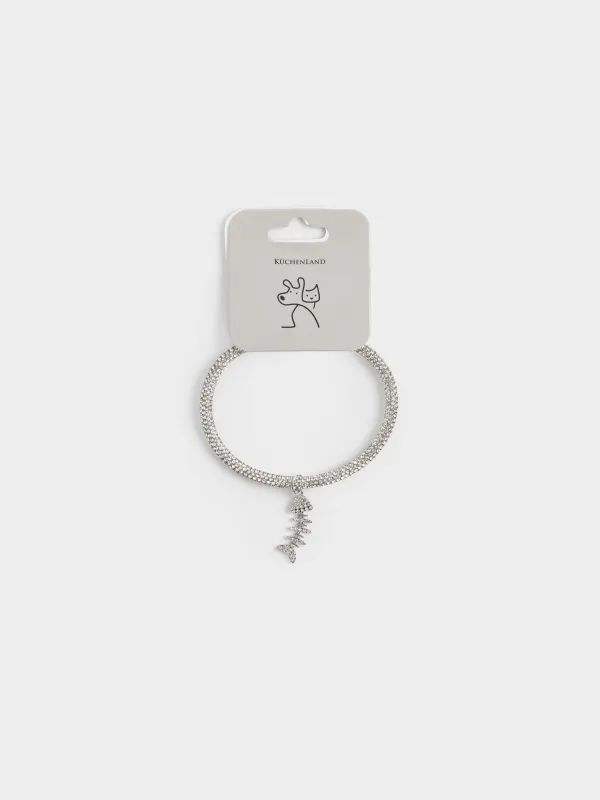 Ошейник для животных, 27 см, декоративный, металл/стразы, серебристый, Рыбка, Crystal pet, image-3