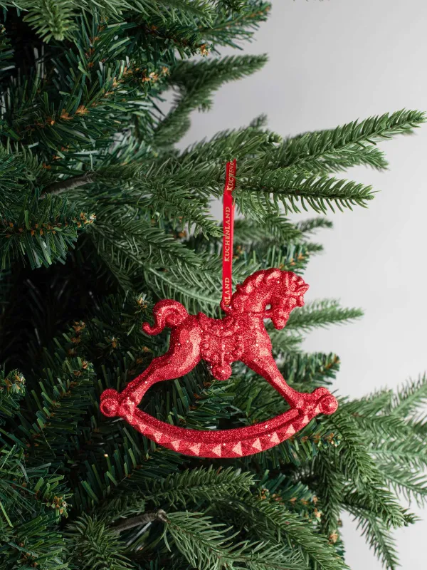 Игрушка елочная, 12x10 см, акрил, с блестками, красная, Лошадка-качалка, Figure sparkle, image-5