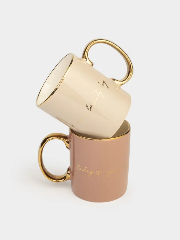 Кружка, 350 мл, 2 шт, с ситом на подставке, фарфор N/сталь, коричневая/бежевая, Scroll, image-3