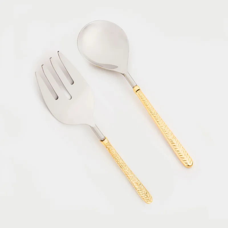 Приборы для сервировки салата, 26 см, 2 пр, ложка/вилка, сталь, золотистые, Колос, Harvest