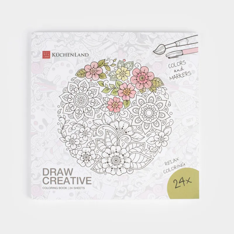 Альбом для раскрашивания, 21х21 см, 24 листа, с блестками, Цветы и Животные, Draw creative