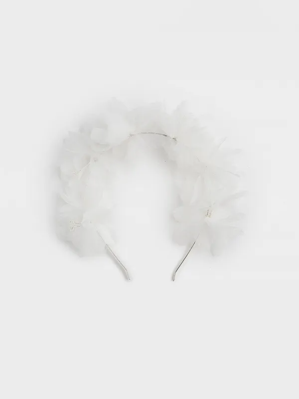 Ободок для волос, 13х15 см, детский, полиэстер/стекло, белый, Цветы, Hairstyle, image-0