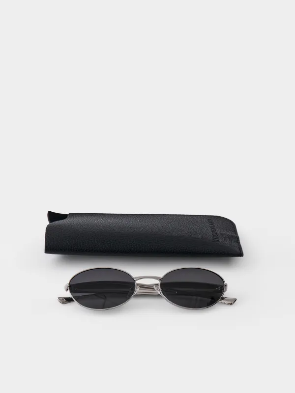 Очки солнцезащитные, сталь/пластик, с футляром для очков, овальные, серебристо-черные, Round, image-3