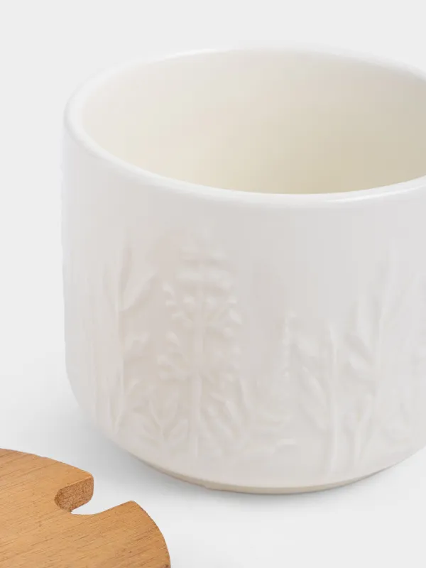 Сахарница, 10 см, 600 мл, с ложкой, керамика/дерево, молочная, Ветви, Forest ode, image-3