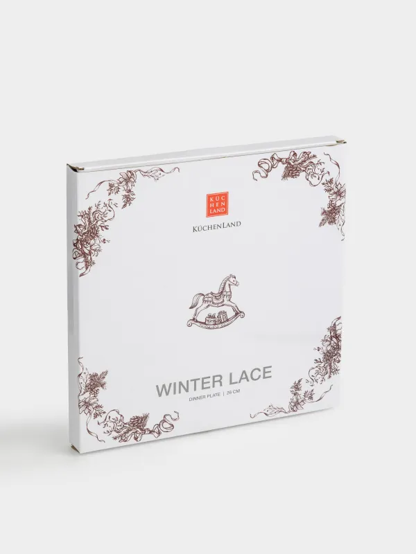 Тарелка обеденная, 26 см, фарфор N, бело-бордовая, Лошадка, Winter lace, image-6