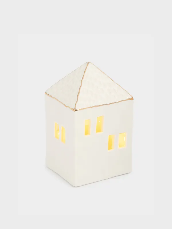 Статуэтка с подсветкой, 12 см, фарфор P, бело-золотистая, Дом, House shape, image-1