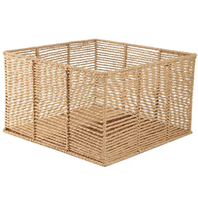 Корзина для хранения, 30х18 см, целлюлоза/металл, квадратная, бежевая, Braided, image-1