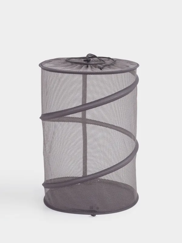 Корзина для белья, 46х34 см, складная, полиэстер/сталь, круглая, серая, Safety, image-0