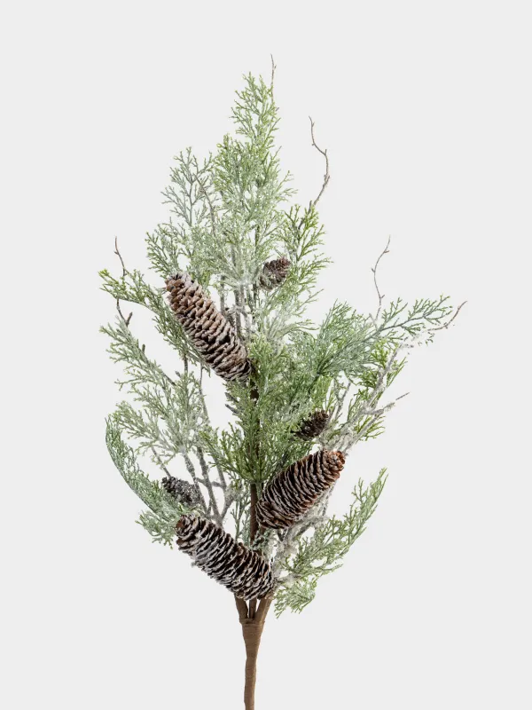 Ветка декоративная, 83 см, пластик/полиэстер, Серебристые ветви с шишками, Conifer decor, image-1