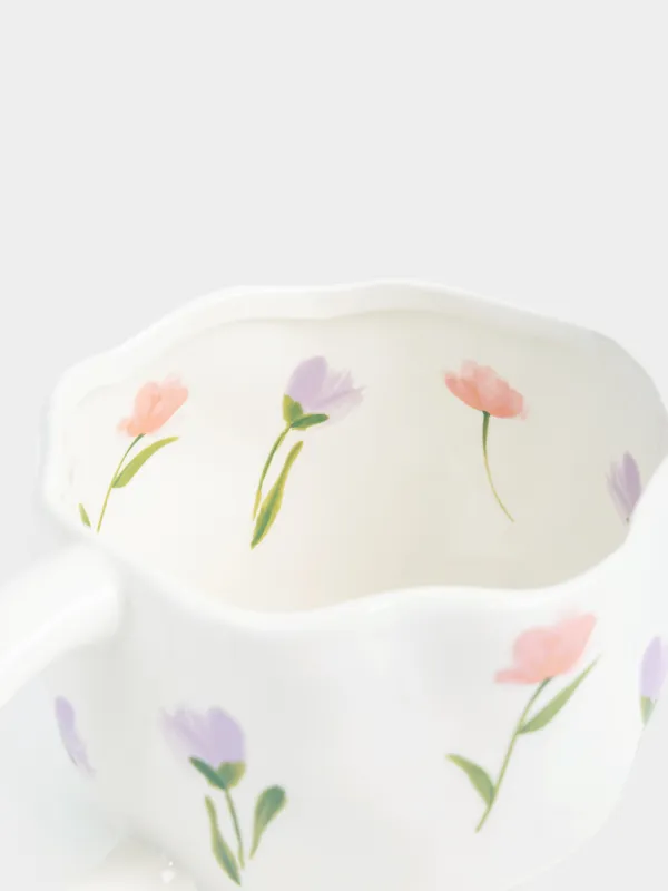 Кружка, 620 мл, керамика D, молочная, Цветы, El flora, image-2