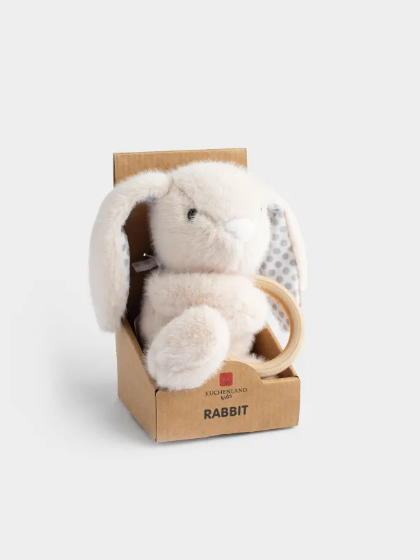 Игрушка-погремушка, 23 см, мягкая, Зайка с кольцом, Rabbit, image-5