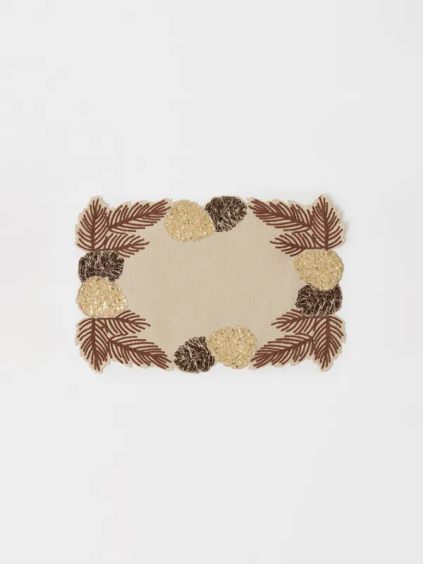 Салфетка под приборы, 30x45 см, полиэстер, бежевая, Шишки на ветках, Conifers, image-0