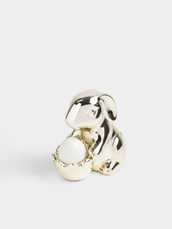 Статуэтка, 11 см, керамика D, золотисто-белая, Кролик с яйцом, Rabbit gold, image-1