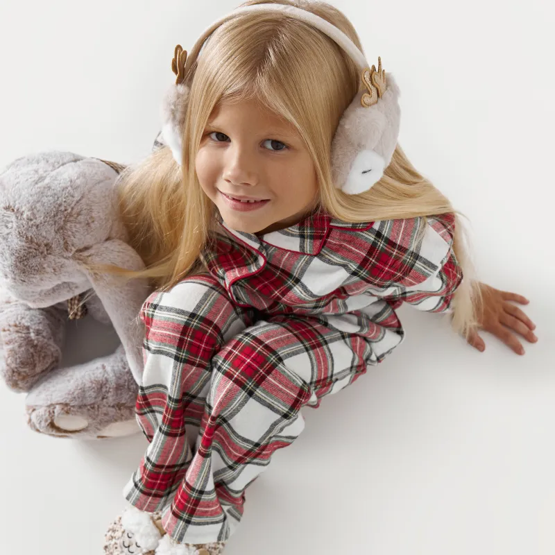 Наушники меховые, 30 см, искусственный мех, бежевые, Олени, Funny warm