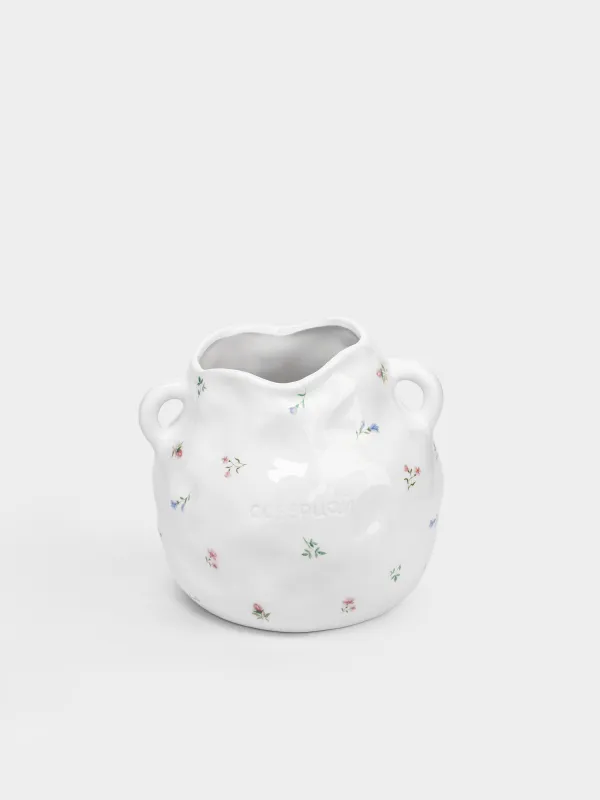 Ваза для цветов, 19 см, с ручками, керамика D, молочная, Нежные цветы, El flora, image-3