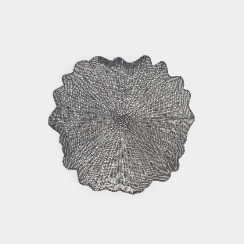 Салфетка под приборы, 36 см, бисер, фигурная, серо-серебристая, Art beads-t