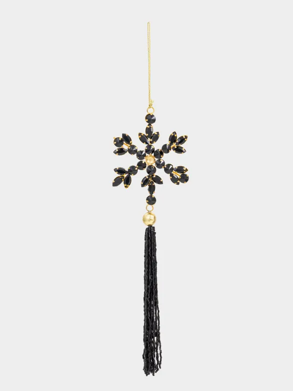 Игрушка елочная, 25 см, с кисточкой, стекло/металл, черно-золотистая, Снежинка, Figure crystal, image-1