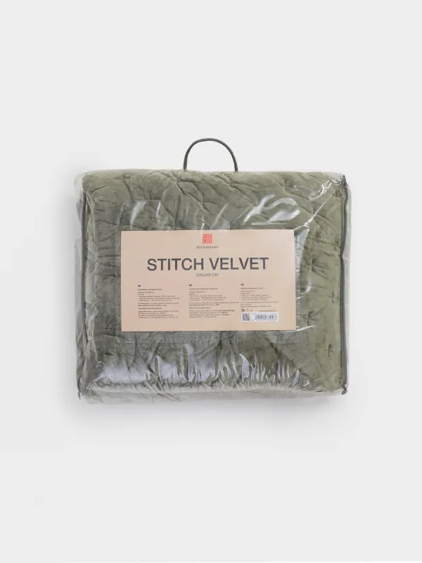 Покрывало, 220x240 см, стеганое, вельвет/микрофибра, зеленое, Линии, Stitch velvet, image-6