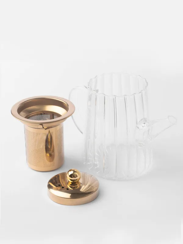 Чайник заварочный, 600 мл, стекло Б/сталь, золотистый, Camellia gold, image-3