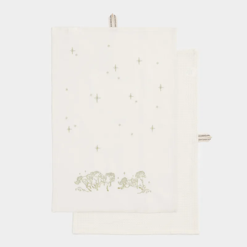 Полотенце кухонное, 40х60 см, 2 шт, хлопок, молочное/бежевое, Лошади и звезды, Stars horse