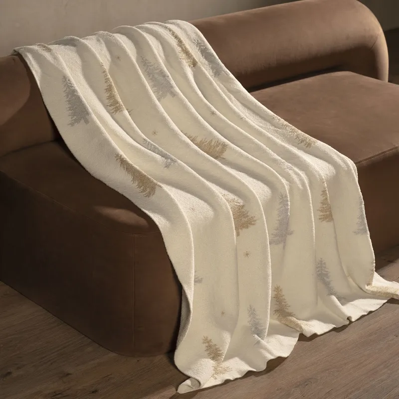 Плед, 130х170 см, полиэстер/люрекс, молочный, Елки, Shiny threads