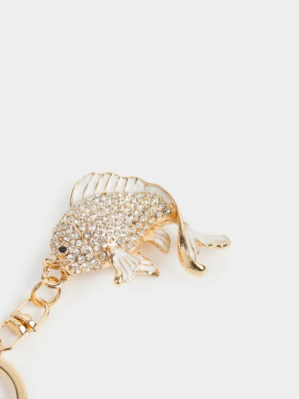 Брелок, 12 см, металл/стразы, золотистый, Рыбка, Keychain crystal, image-3
