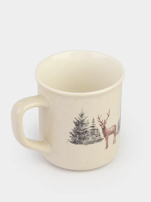 Кружка, 430 мл, фарфор N, бежевая, Олень в лесу, Woodland story, image-1