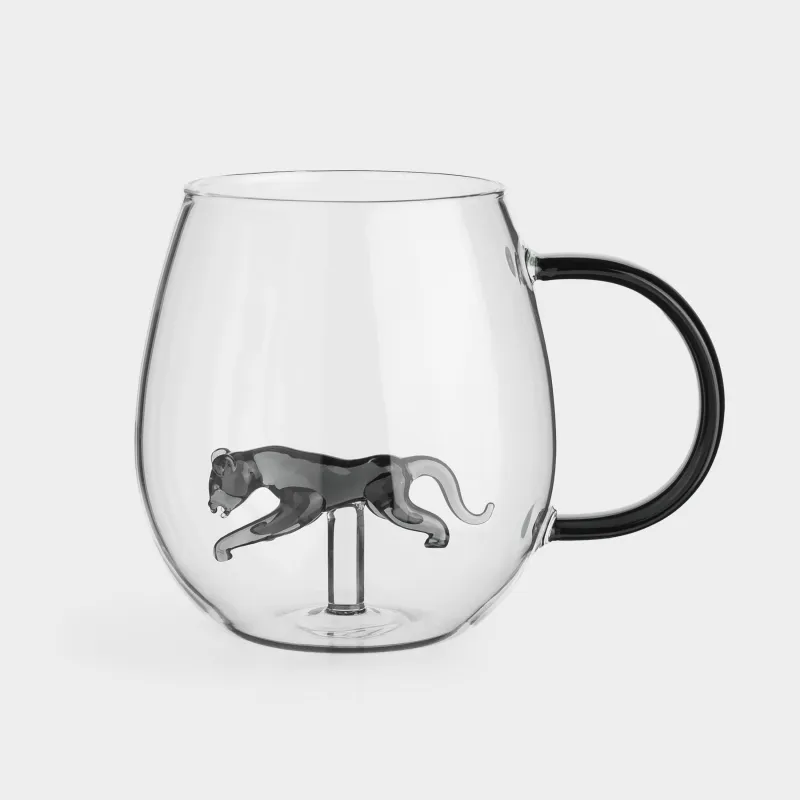 Кружка, 430 мл, стекло Б, черная ручка, Пума, Shape