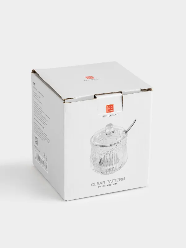 Сахарница, 11 см, 150 мл, с ложкой, стекло Р/металл, Цветы, Clear pattern, image-4