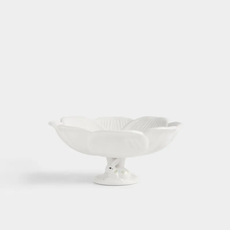 Блюдо на ножке, 20х9 см, керамика D, молочное, Кролик и цветок, Rabbit bloome