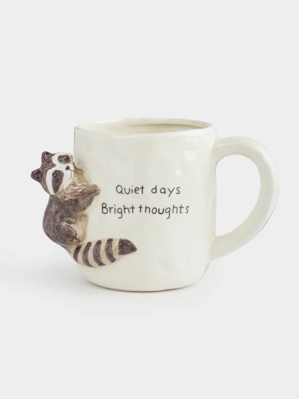 Кружка, 420 мл, керамика, молочная, Енот, Slight frost, image-0