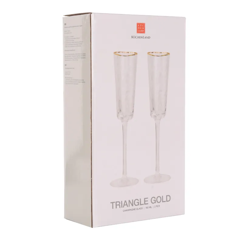 Бокал для шампанского, 160 мл, 2 шт, стекло, с золотистым кантом, Triangle Gold, image-1