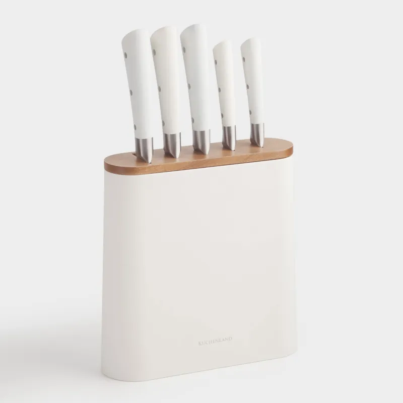 Набор ножей, 5 пр, в подставке, сталь/пластик, молочный, Clarent