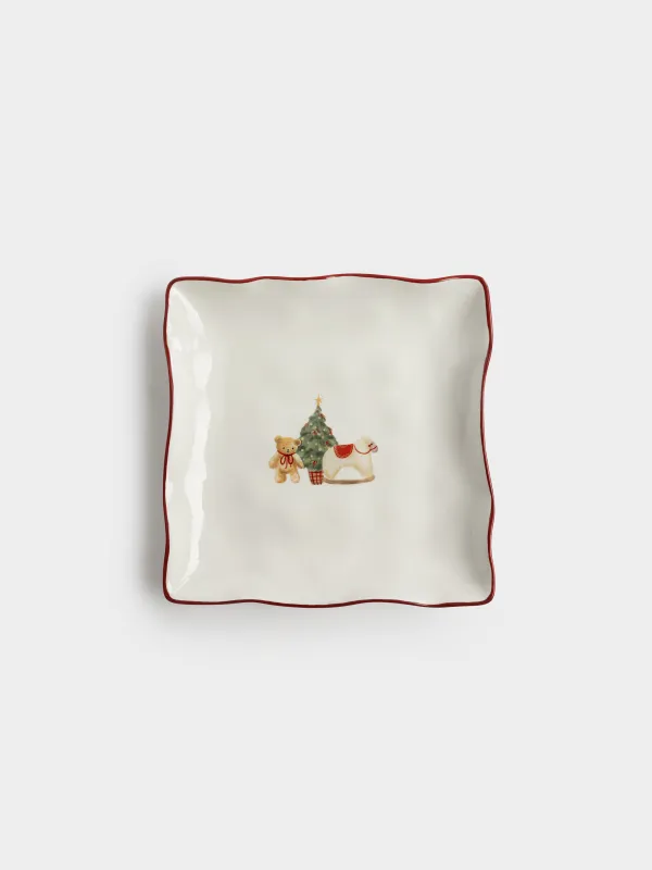 Блюдо, 22х22 см, Мишка и овечка с елкой, Christmas tree, image-1
