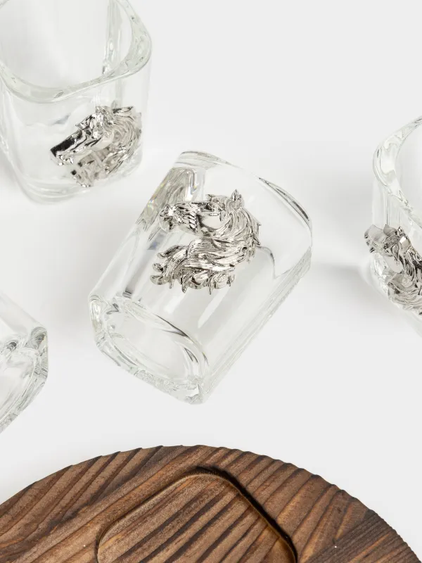 Стопка для водки, 60 мл, 4 шт, на подставке, стекло/металл/дерево, Конь, Lux elements decor, image-4