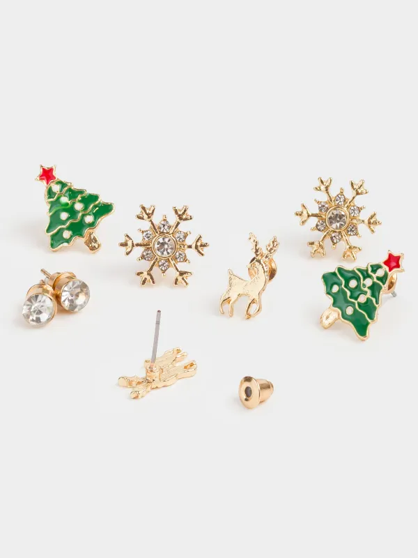 Серьги-пусеты, 2 см, 8 шт, металл, золотистые, Новогоднее настроение, Jewelry christmas, image-1