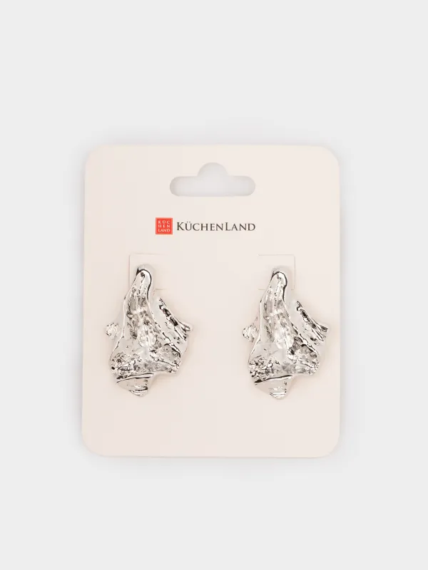 Серьги-пусеты, 5 см, 2 шт, металл, серебристые, Мятый эффект, Jewelry, image-4