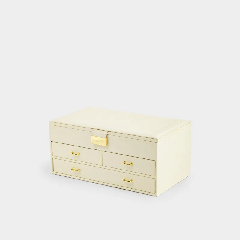 Шкатулка для украшений, 26х15 см, с зеркалом, дерево/искусственная кожа, экрю, Premiere