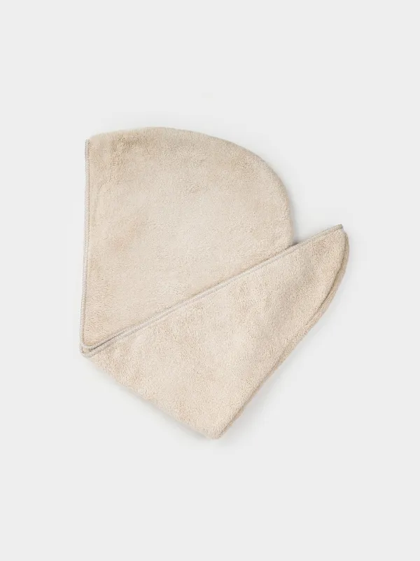 Полотенце-тюрбан для волос, 60х23 см, флис, бежевое, Showy, image-1