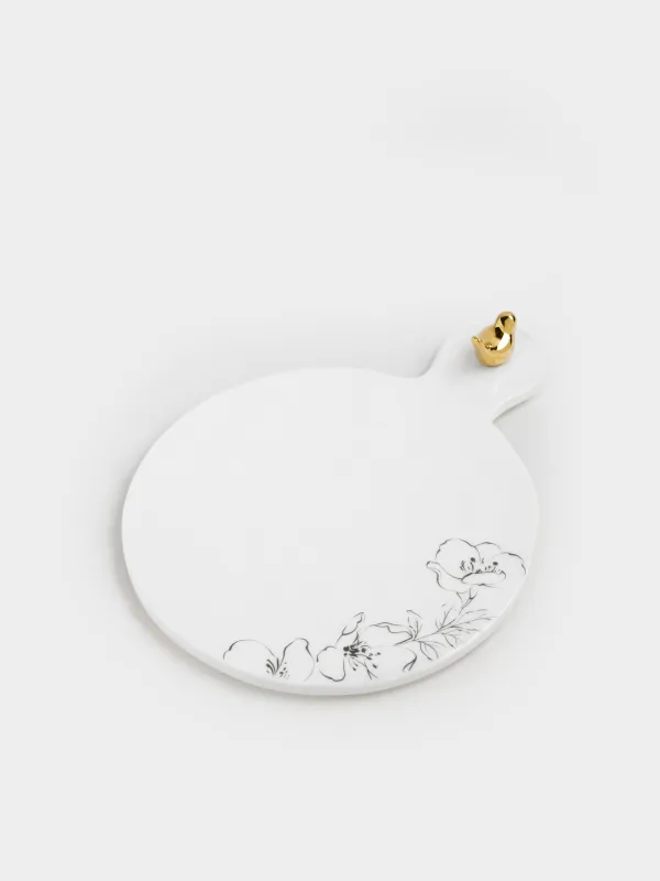 Подставка под горячее, 23х18 см, с ручкой, керамика/пробка, белая, Птичка, Paradise garden, image-1