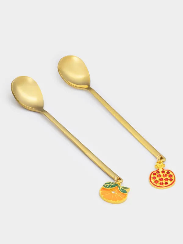 Ложка десертная, 14 см, 2 шт, сталь, золотистая, Гранат и апельсин, Garnet gold, image-0