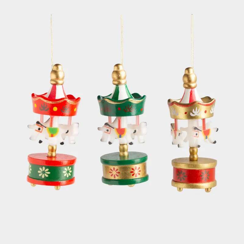 Набор елочных игрушек, 8 см, 3 шт, МДФ, цветной, Карусель с лошадками, Figure christmas