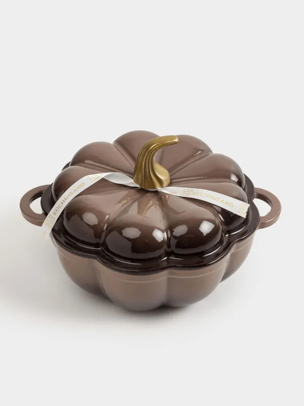 Кастрюля, 20 см, 1,7 л, с крышкой, чугун, коричневая, Тыква, Gourd, image-3