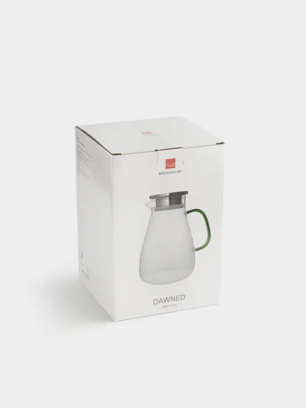 Кувшин, 1,7 л, с крышкой-фильтром, стекло Б/сталь, с зеленой ручкой, Dawned, image-4