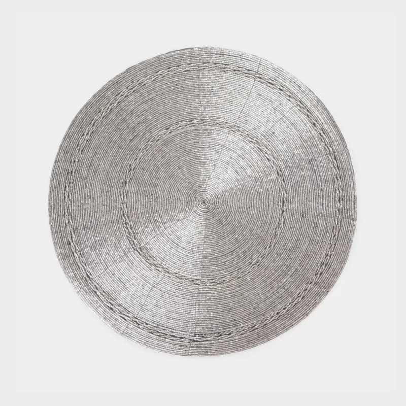 Салфетка под приборы, 36 см, бисер, круглая, светло-серебристая, Circle beads