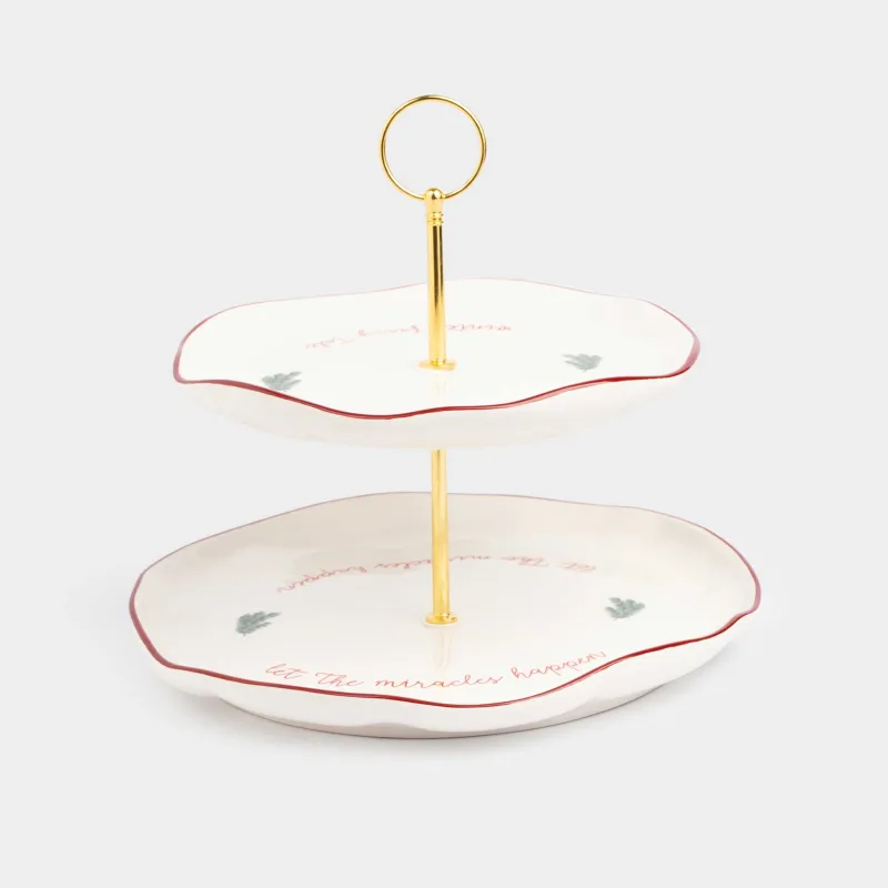 Подставка для пирожных, 23х21/26 см, 2 яруса, керамика/металл, Еловые ветки, Christmas tree