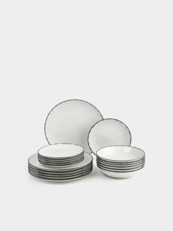 Сервиз обеденный, 6 перс, 18 пр, керамика R, бело-серый, в крапинку, Roxas, image-0