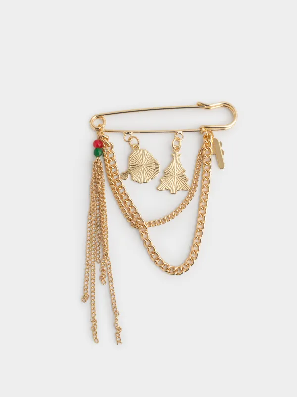 Брошь, 7 см, металл, золотистая, Дед мороз и елка, Jewelry christmas, image-3